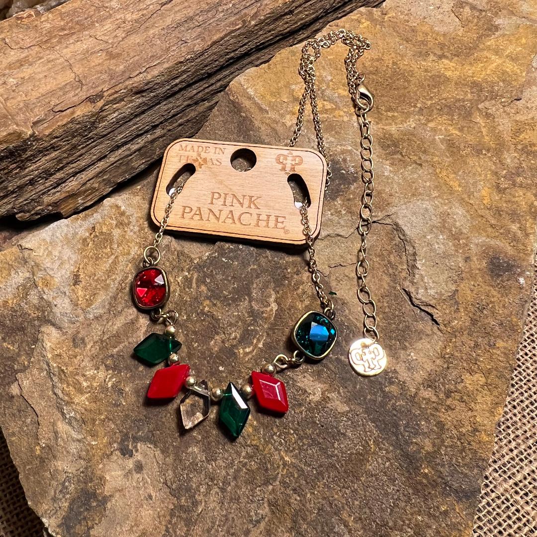 Red, Green & Gold Diamond Bead Necklace