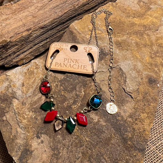 Red, Green & Gold Diamond Bead Necklace