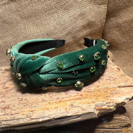 Green Velvet Rhinestone Head Band