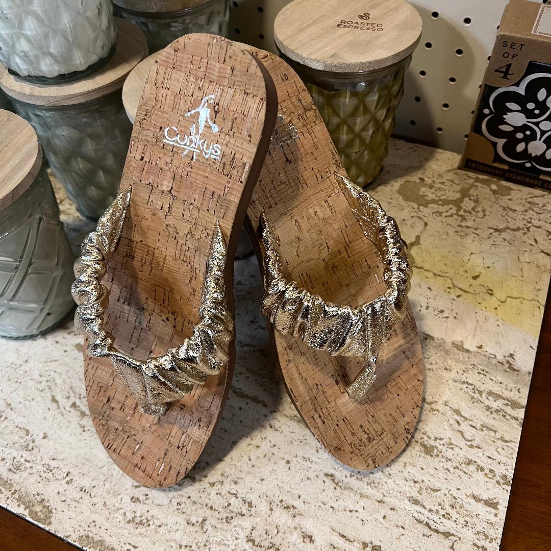 Gold Cool Off Slide Thong Sandal