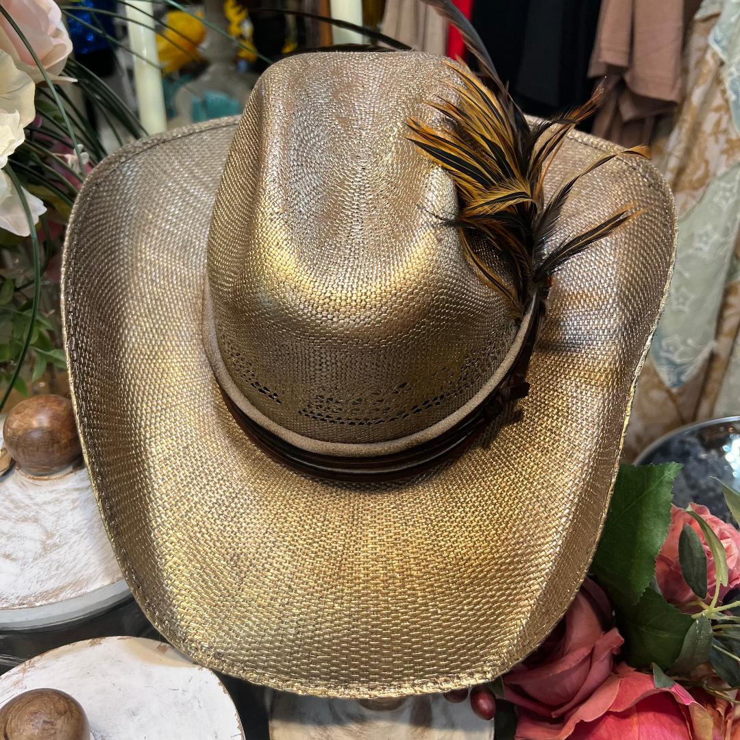 Handcrafted Vintage Gold Feathered Hat Made with 100% Paper