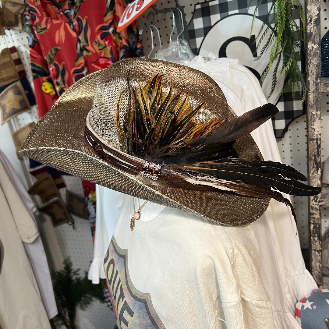 Handcrafted Vintage Gold Feathered Hat Made with 100% Paper