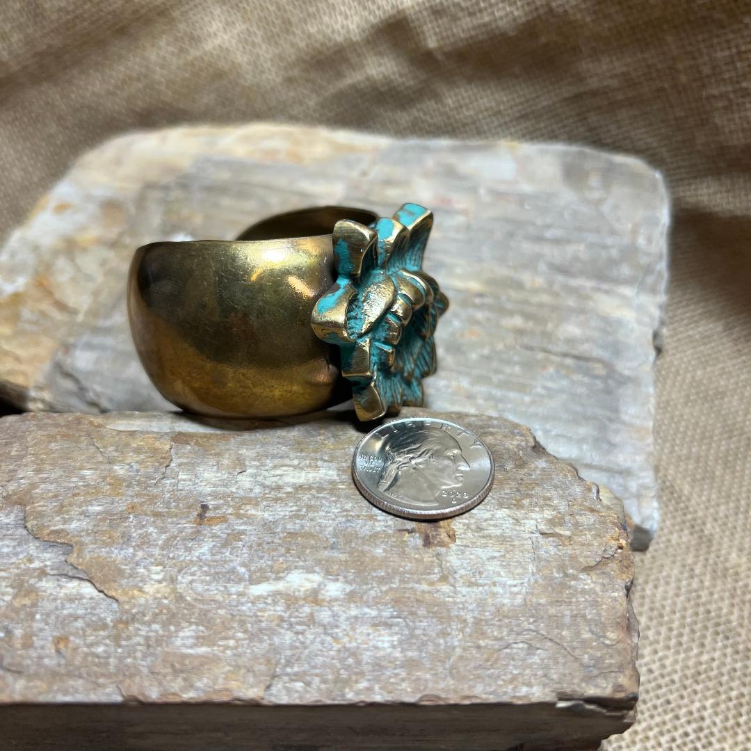 Hand Painted Turquoise Brass Cuff