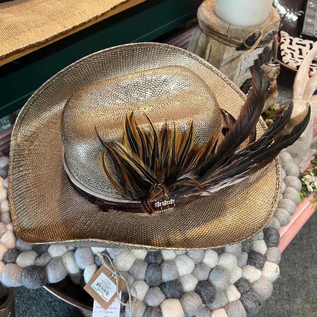 Handcrafted Vintage Gold Feathered Hat Made with 100% Paper