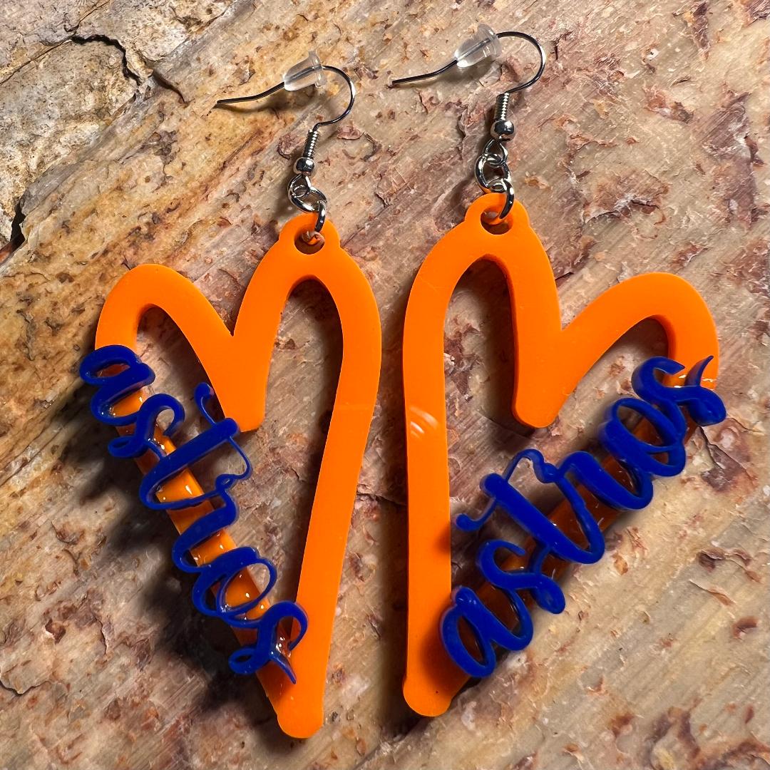 Love Our Astros Open Heart Acrylic Dangle Earrings