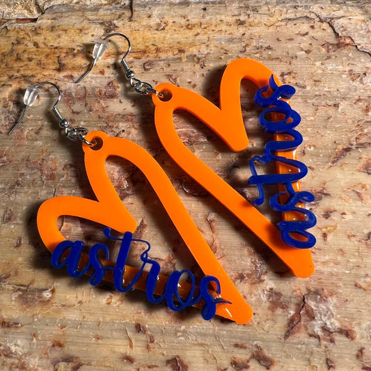 Love Our Astros Open Heart Acrylic Dangle Earrings
