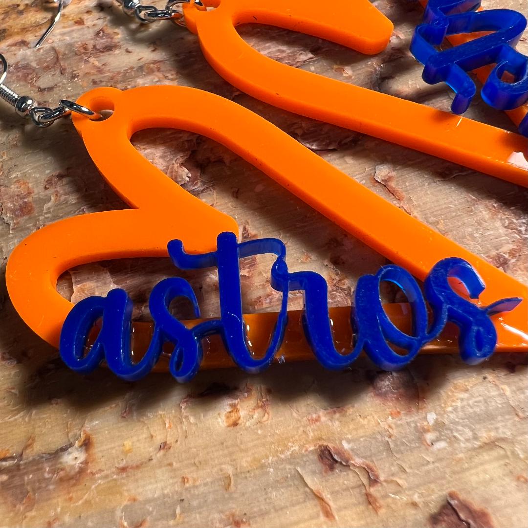 Love Our Astros Open Heart Acrylic Dangle Earrings