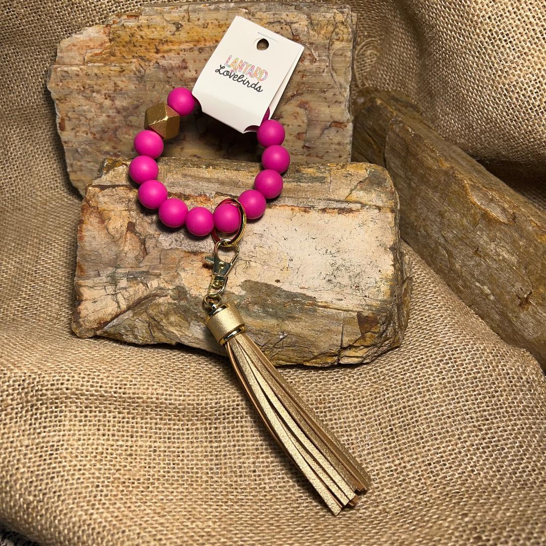 O Wristband Hot Pink and Gold Keychain Wristlet