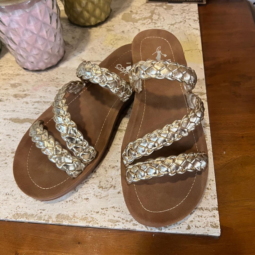 Gold Braided Twist N Shout Slide Sandal