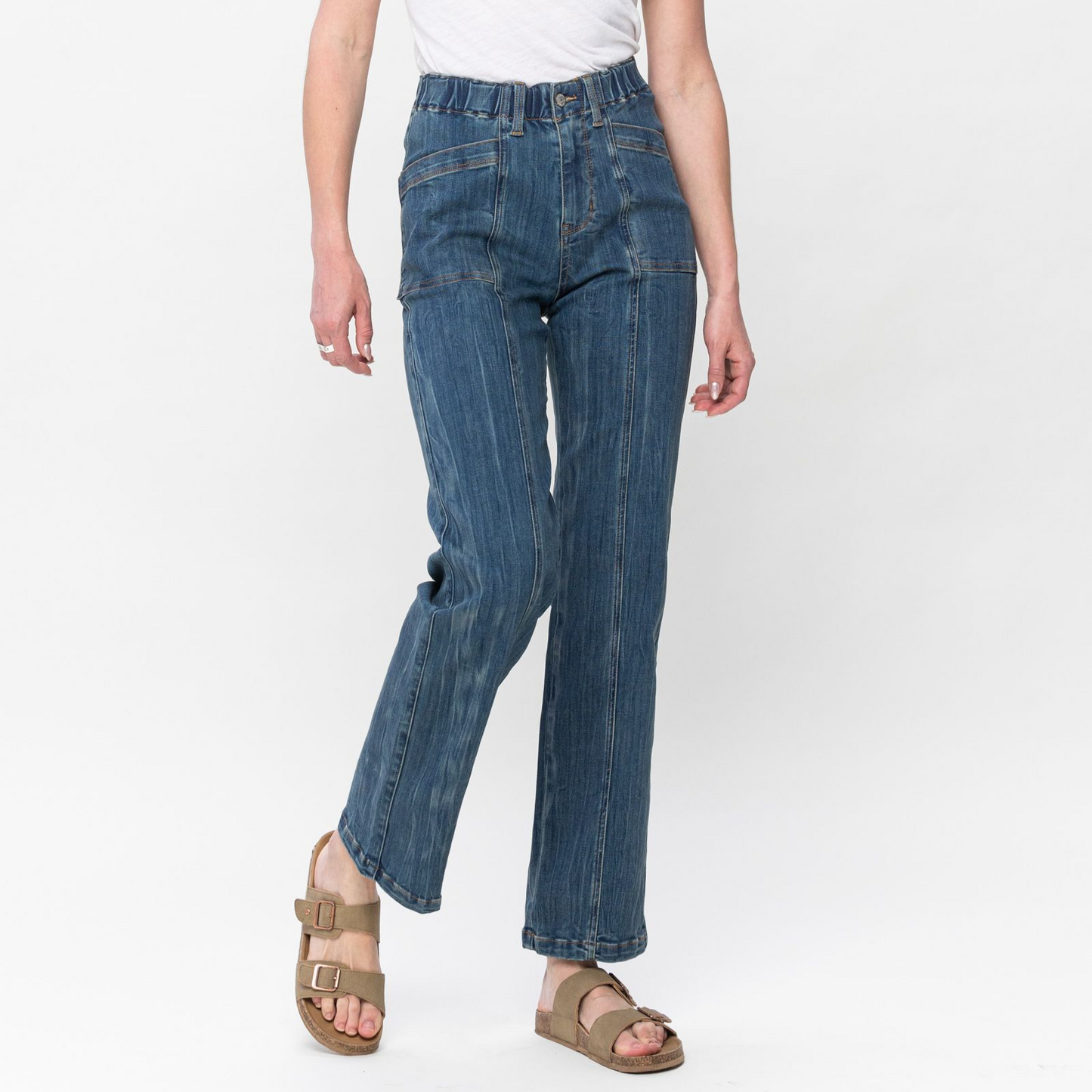 High Elastic Waisted Vintage Straight Leg Jeans