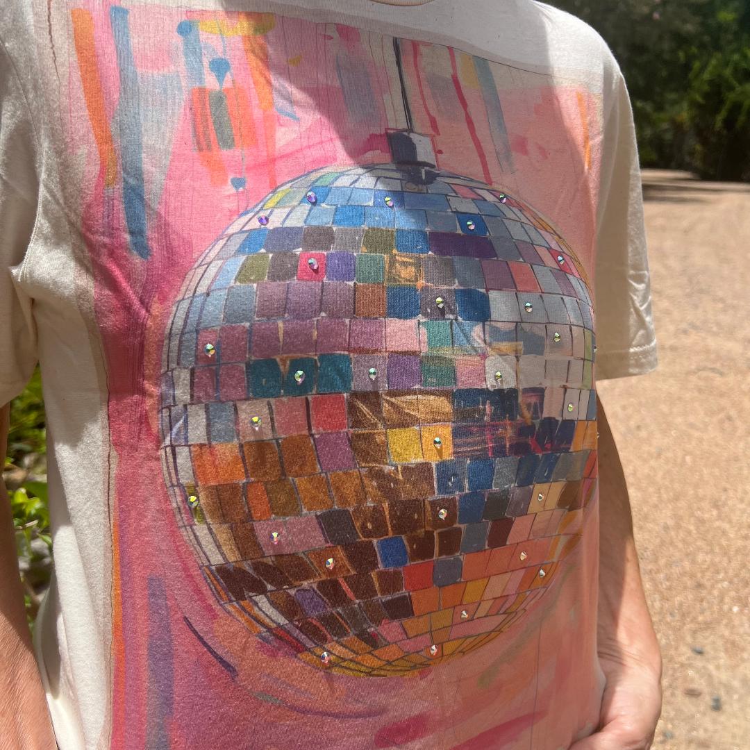 New Disco Ball Tee with Rhinestone Accents