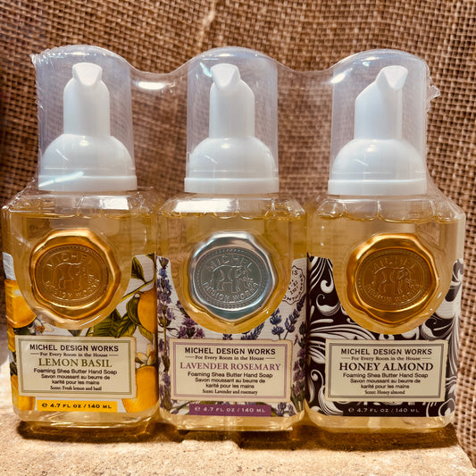 Michel Design Works Mini Foaming Soap 3-Pack Set (Lavender Rosemary, Lemon Basil, Honey Almond)
