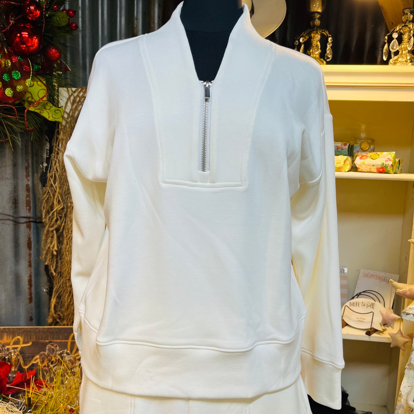 Zip Front Shawl Collar Sweatshirt