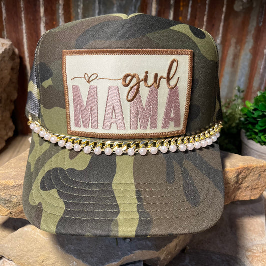 GIRL MAMA Embroidered Patch Trucker Camo Cap