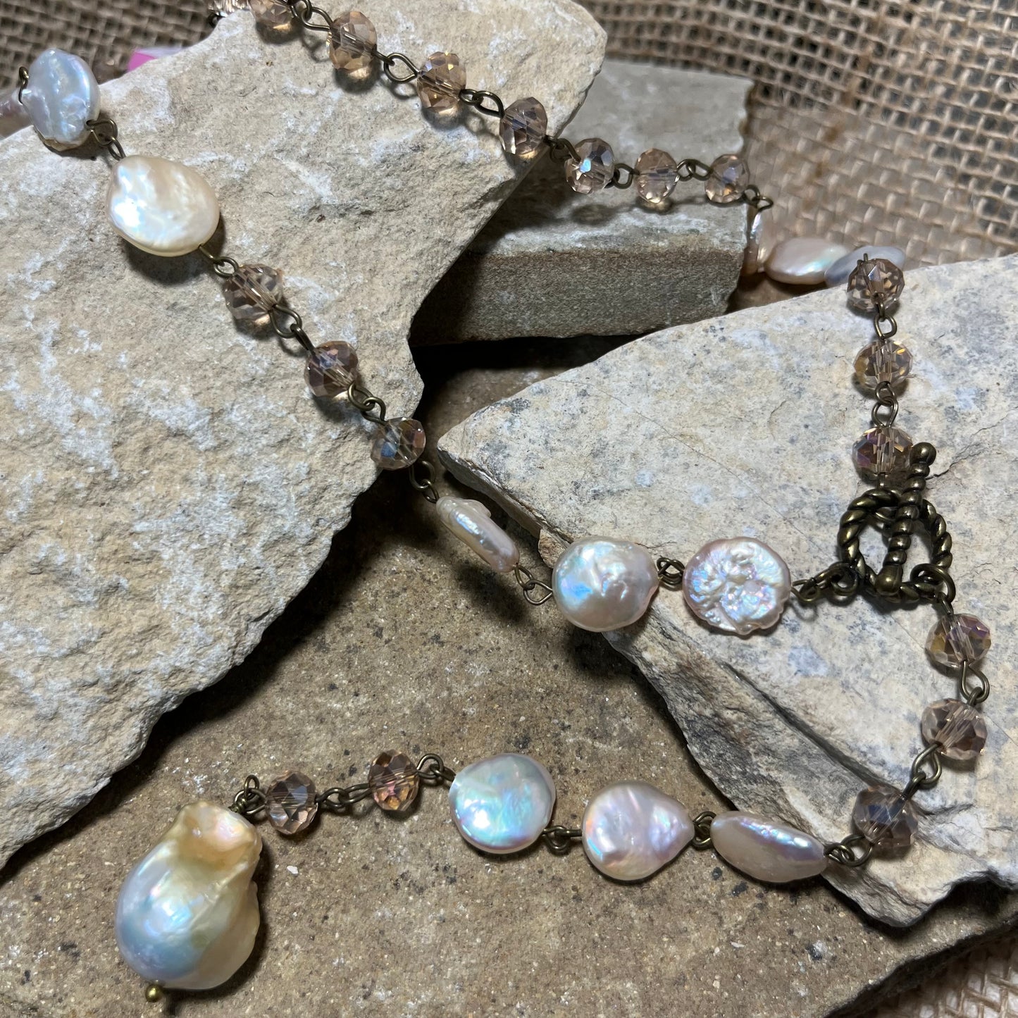 Champagne Bead and Iridescent Pearl Necklace