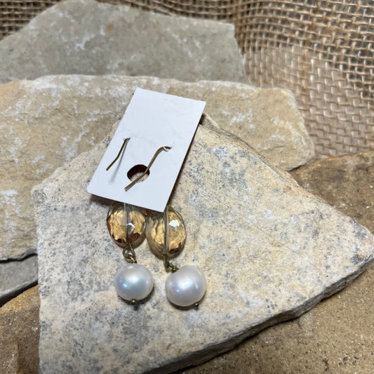 Crystal and Round Pearl Earrings