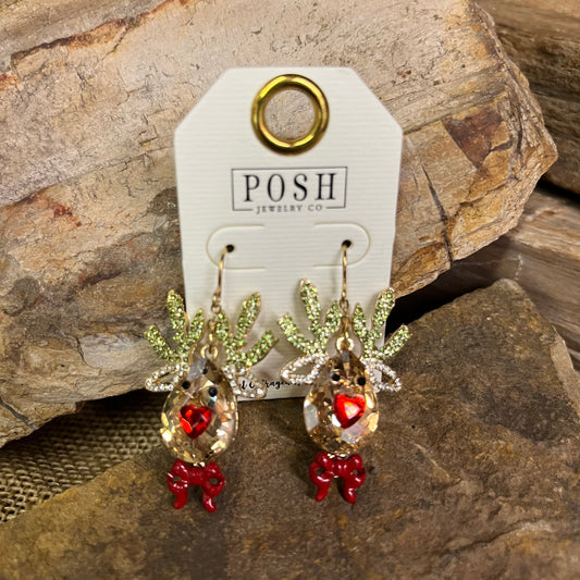 Rhinestone Reindeer Earring Green