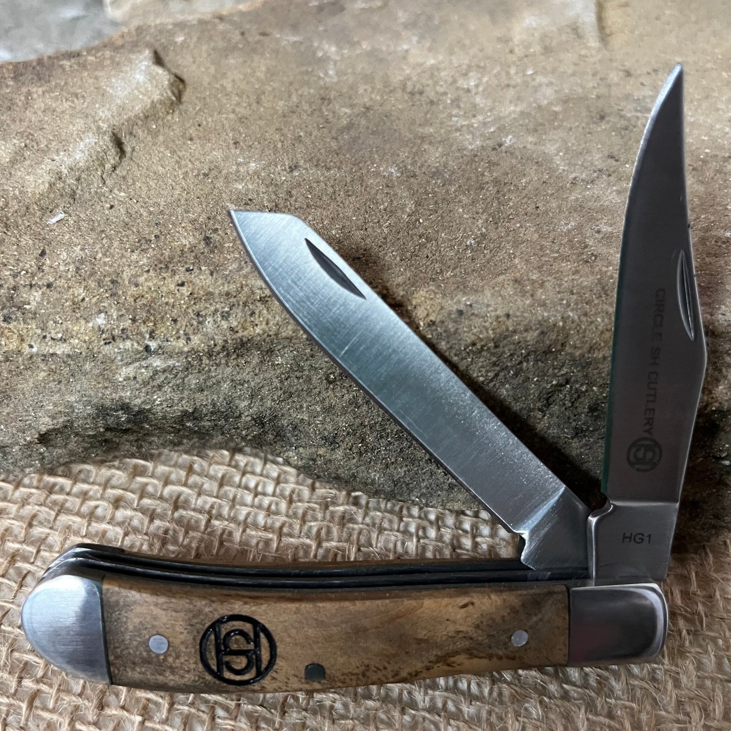 Circle SH Cutlery Branded Wood Handle Trapper Knife