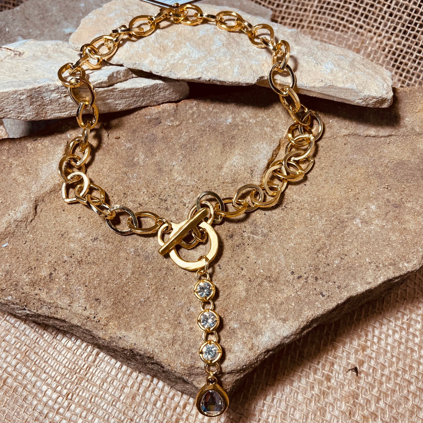 Gold Chain Necklace with Swarovski Crystal Drop