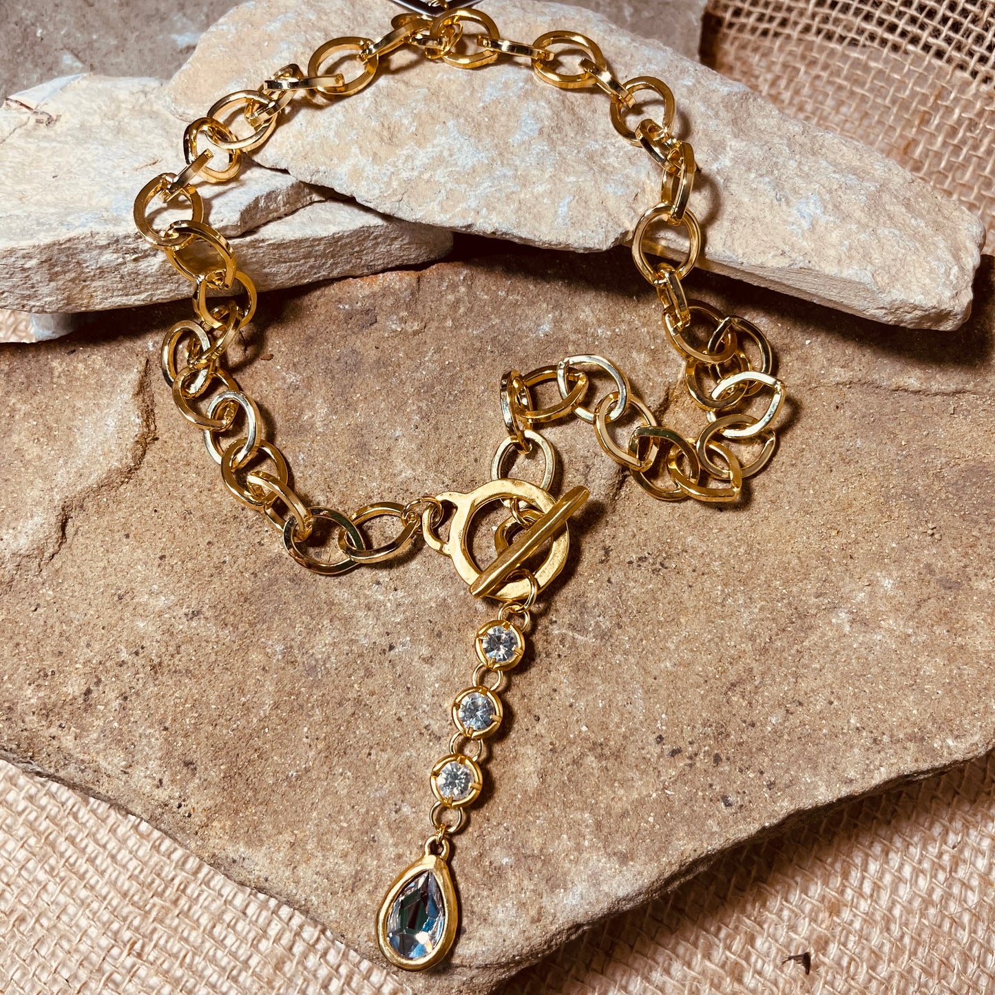 Gold Chain Necklace with Swarovski Crystal Drop
