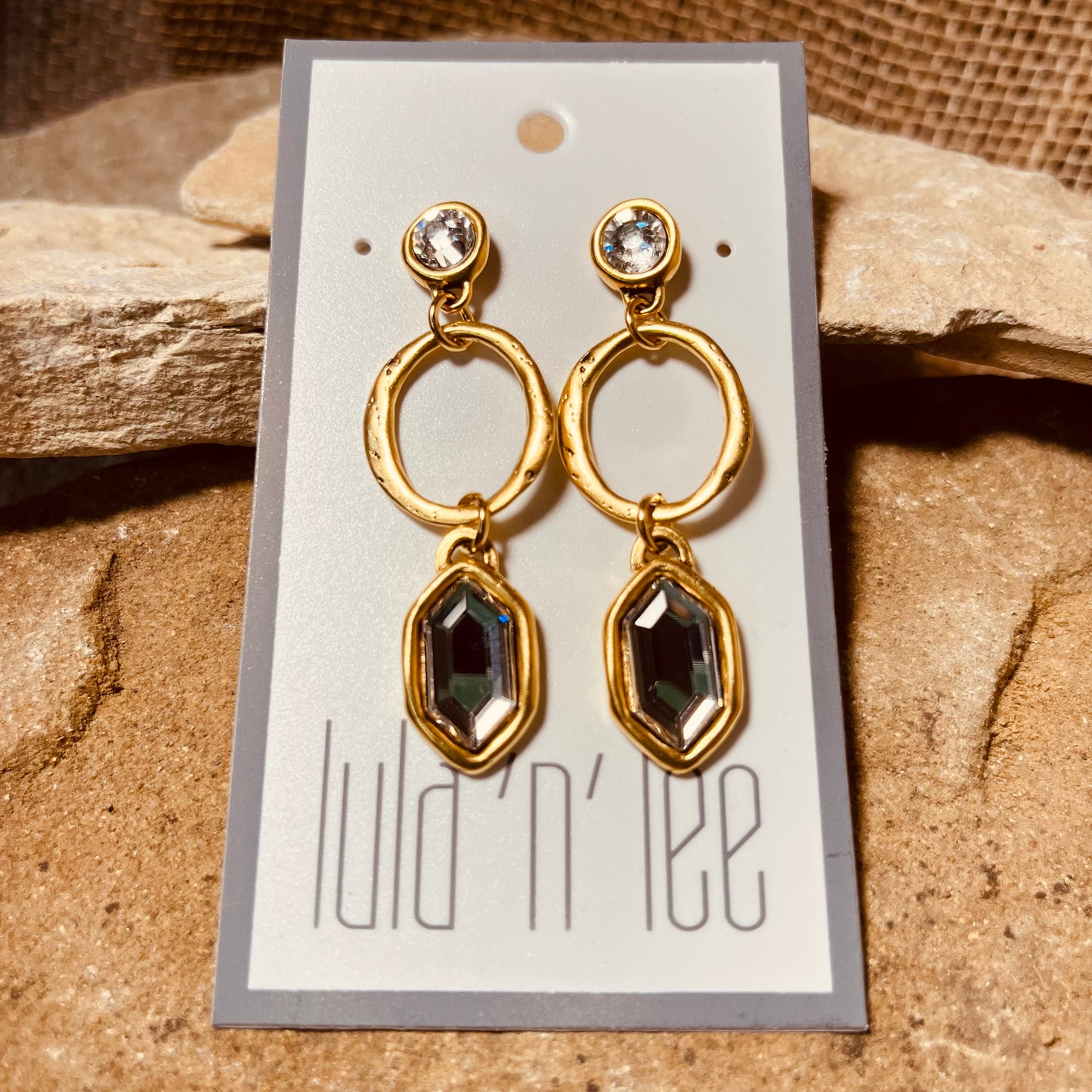 Antique Gold and Swarovski Crystal Dangle Earrings