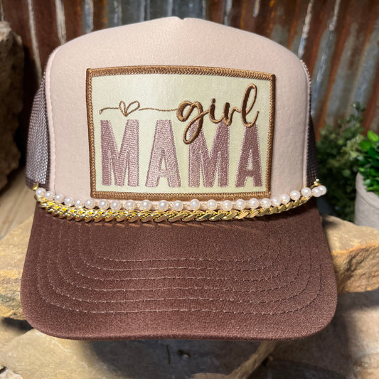 GIRL MAMA Embroidered Patch Trucker Brown and Cream Cap