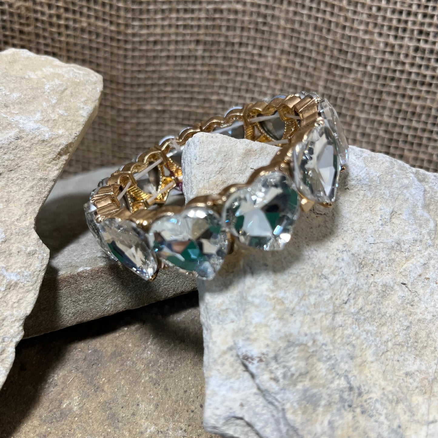 Clear Crystal Heart Gold Jewel Bracelet