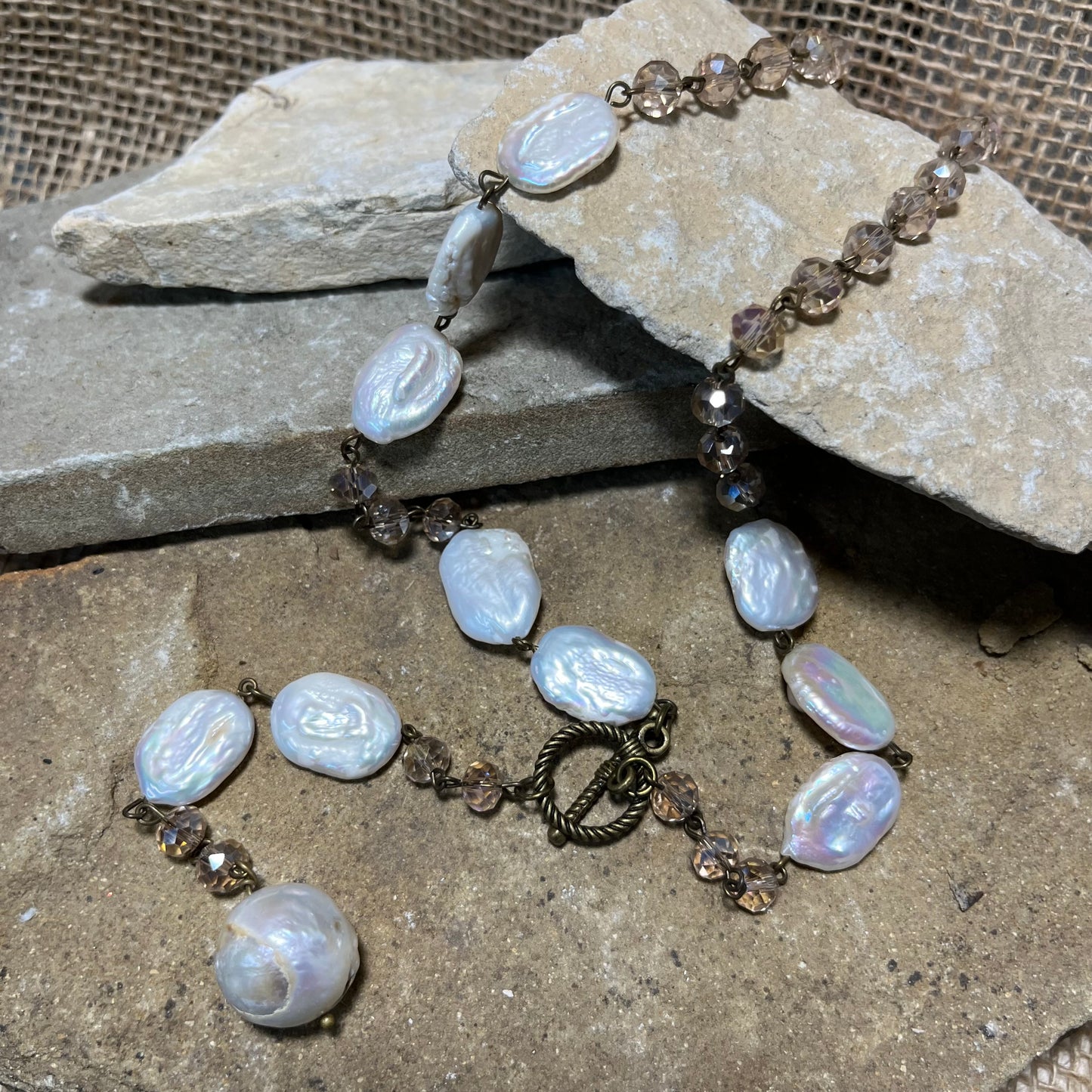 Champagne Bead and Pearl Necklace