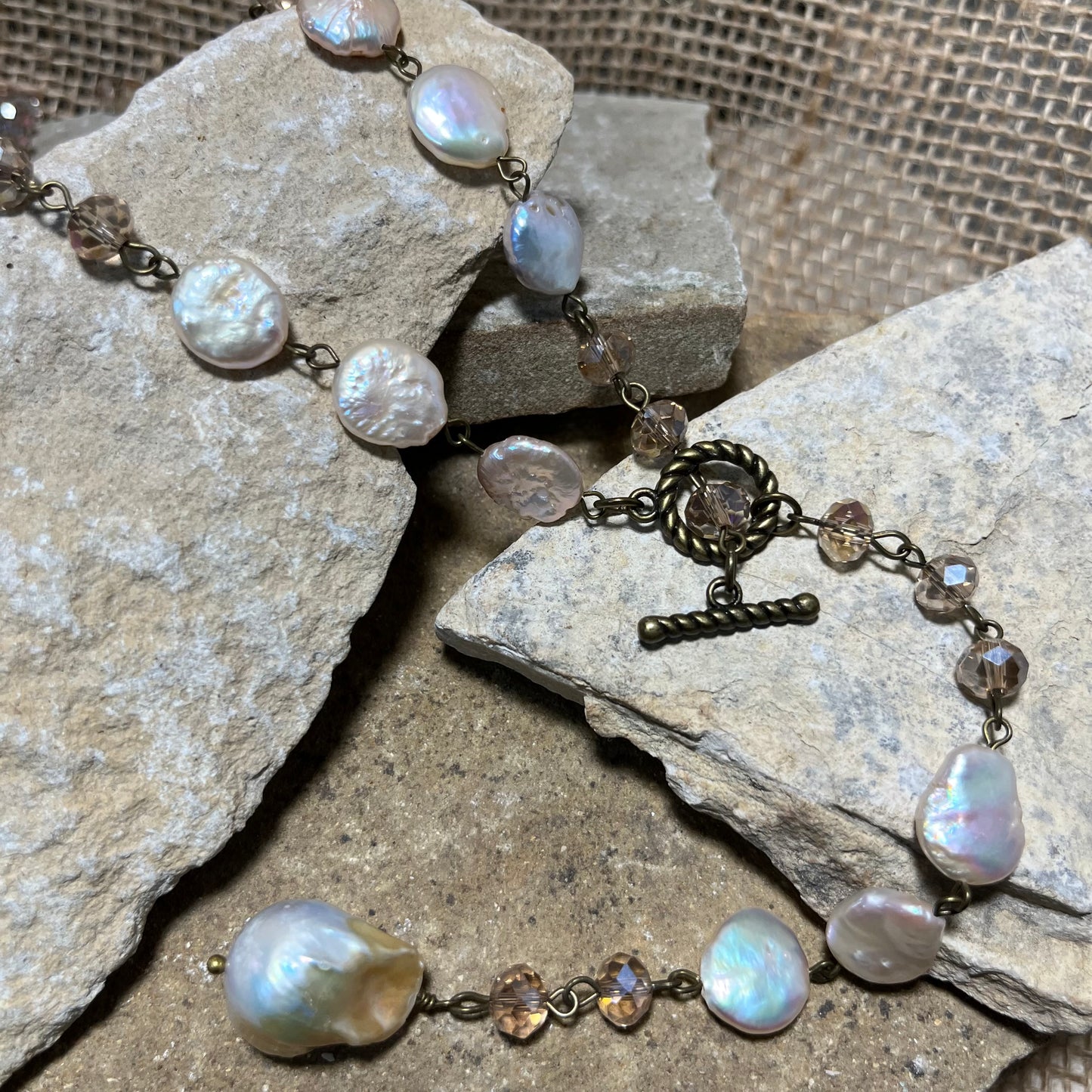 Champagne Bead and Iridescent Pearl Necklace