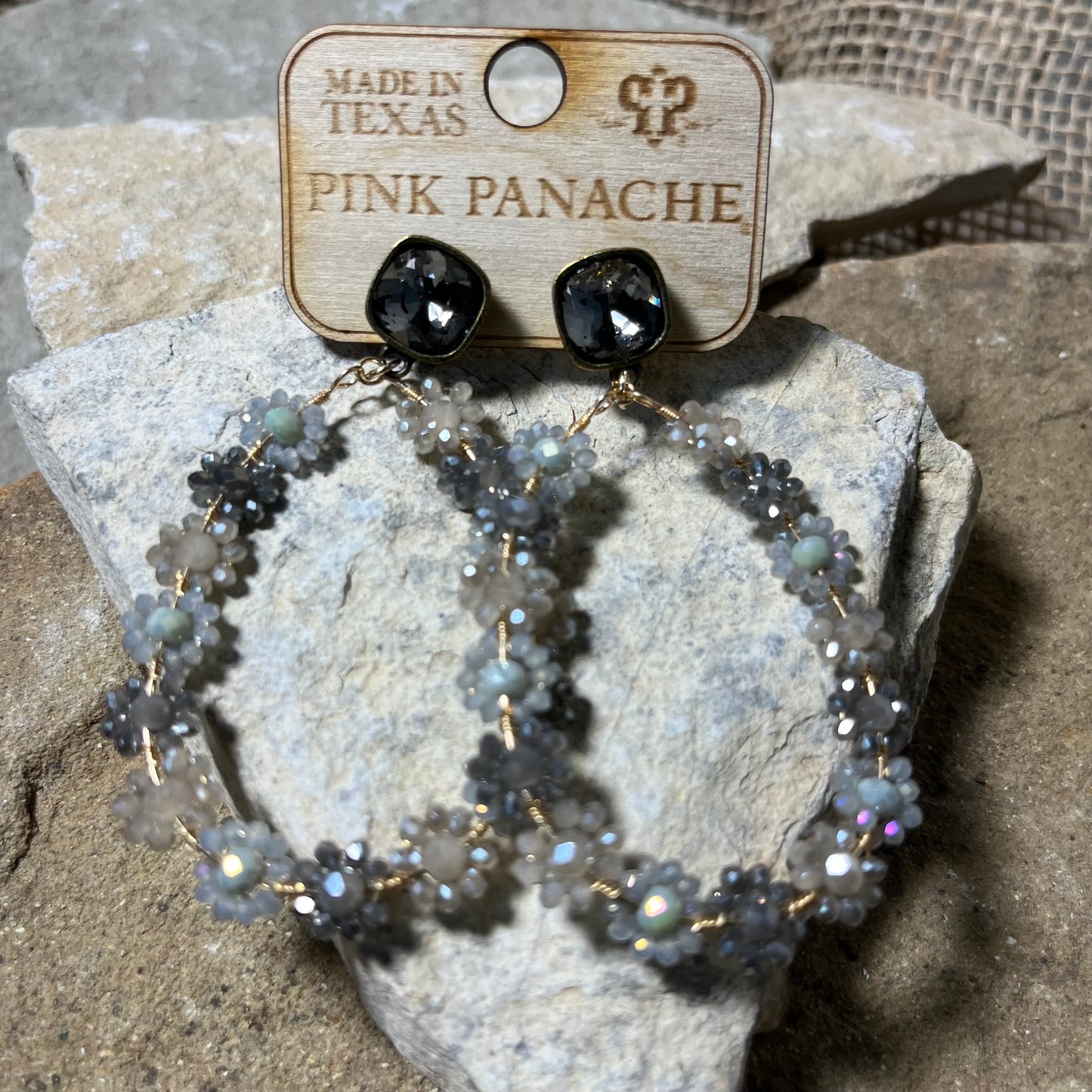 Multi Color Gray Flower Hoop Earrings