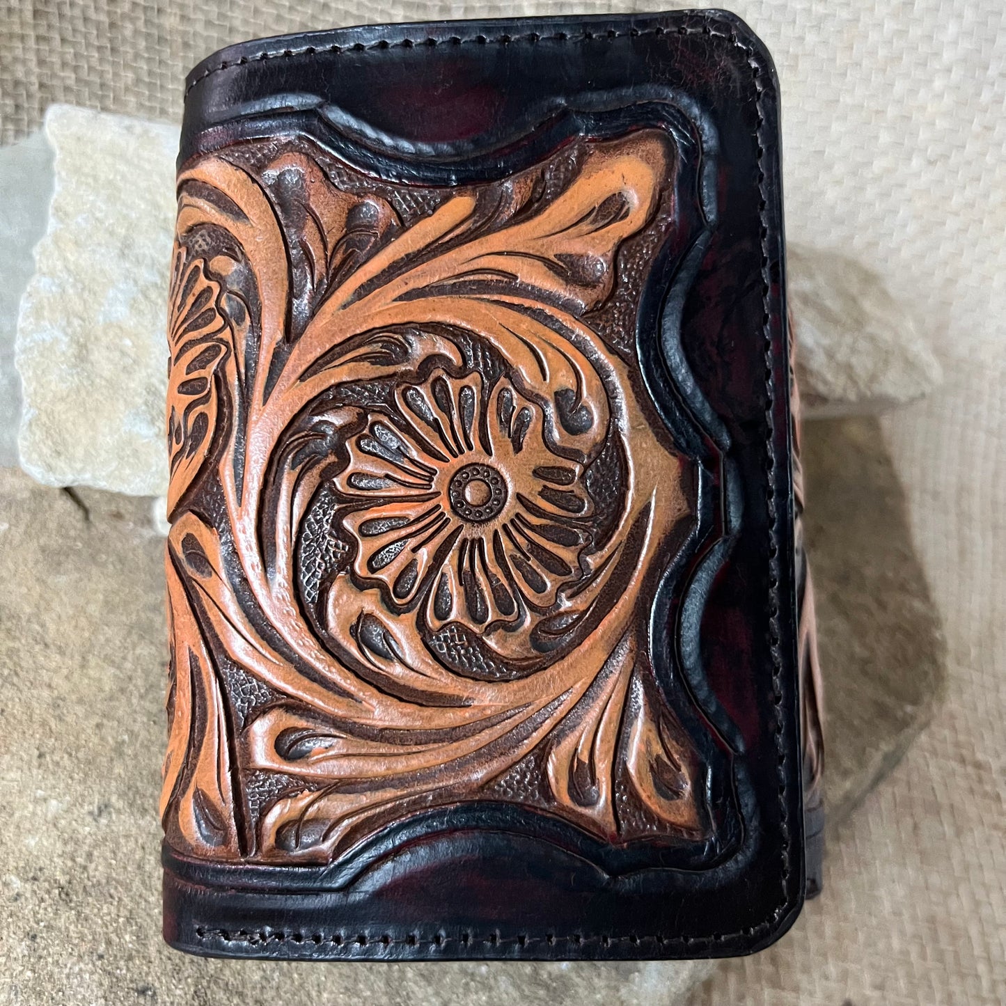 Ranger Belt Company Dark Brown, Tan Floral Trifold Wallet