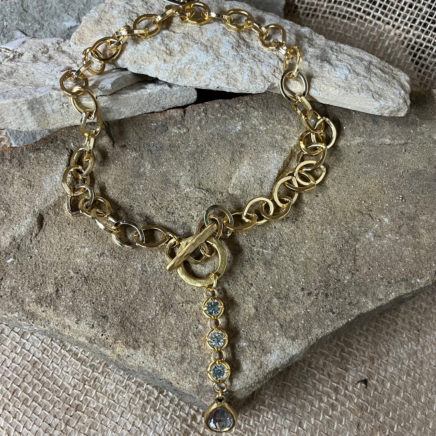 Gold Chain Necklace with Swarovski Crystal Drop