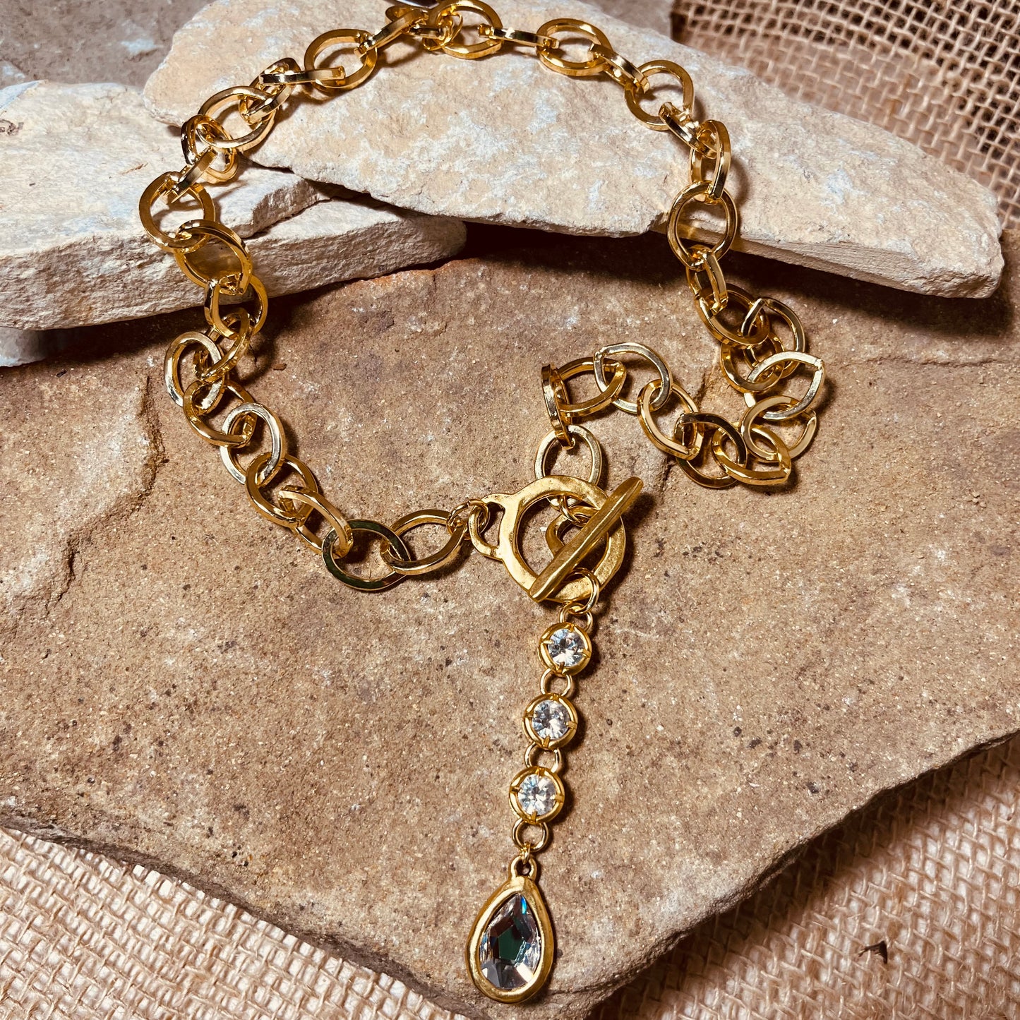 Gold Chain Necklace with Swarovski Crystal Drop