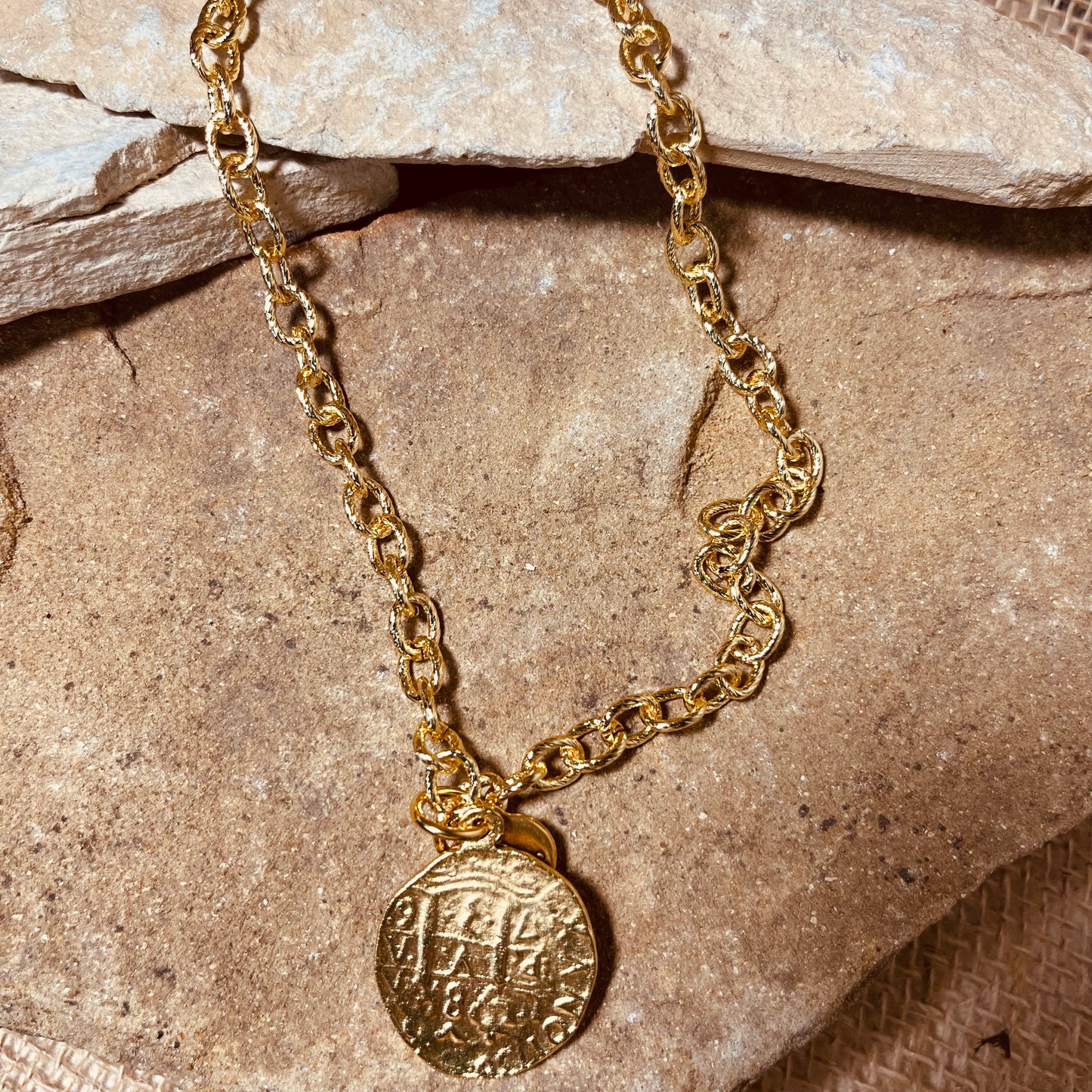Chain Necklace with Crystal and Gold Coin Pendant