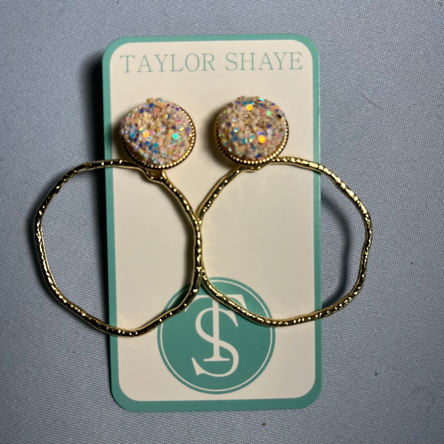 Round Off White Glitter Top Hoop Earrings