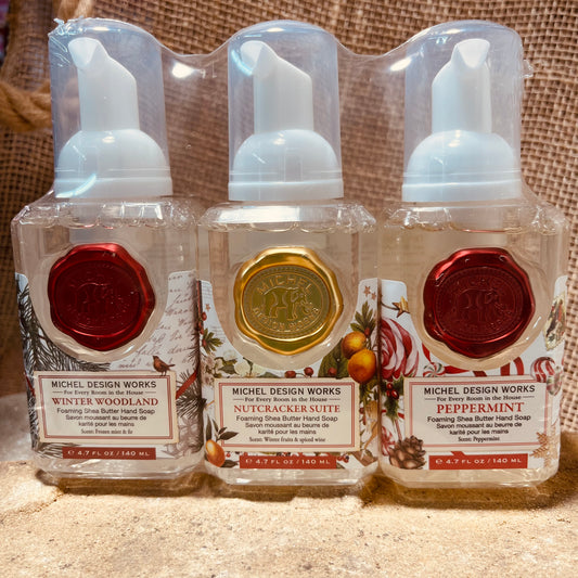 Michel Design Works Wintertime Mini Foaming Soap 3-Pack Set (Nutcracker Suite, Winter Woodland, Peppermint)