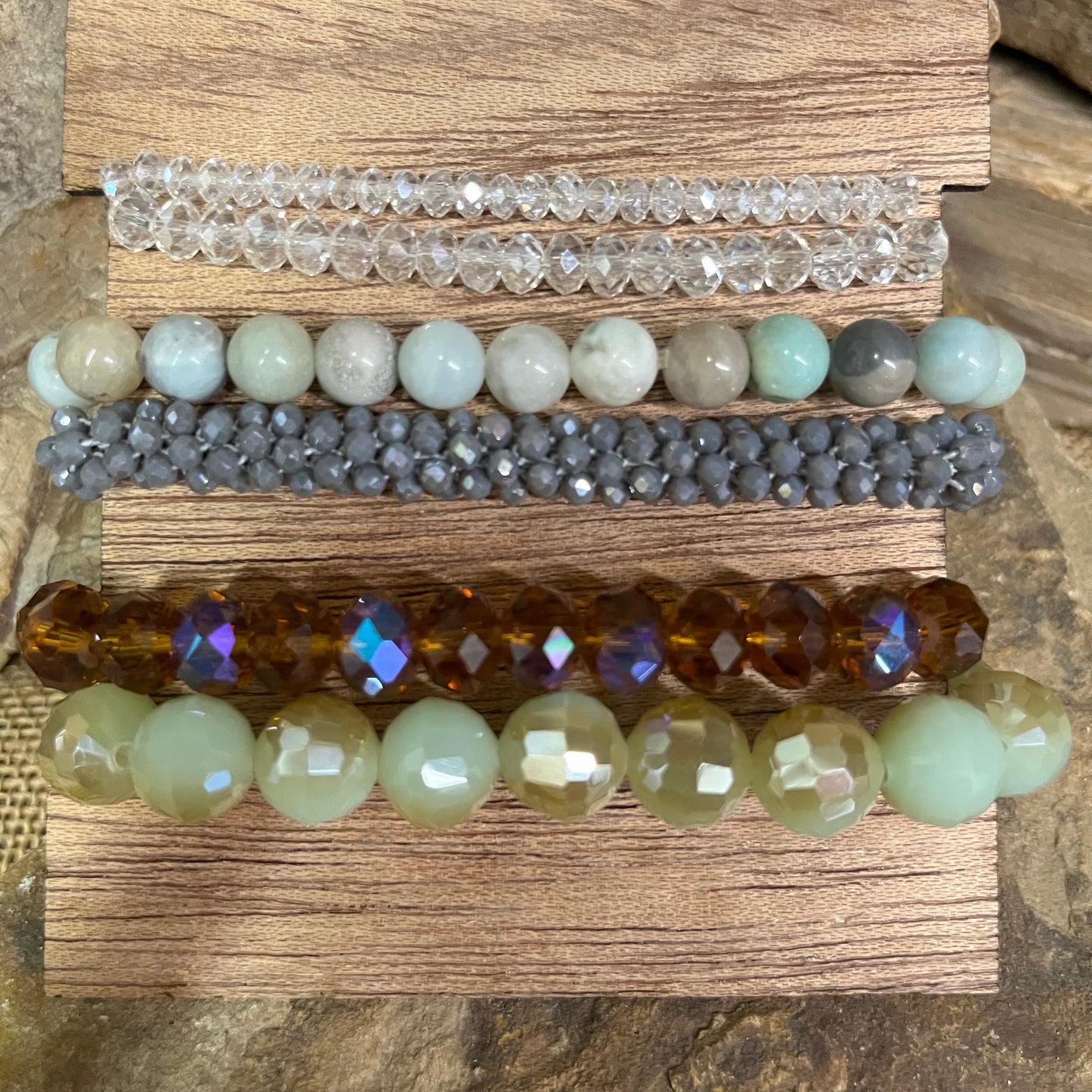Multi Stack Gray and Amber Bracelet