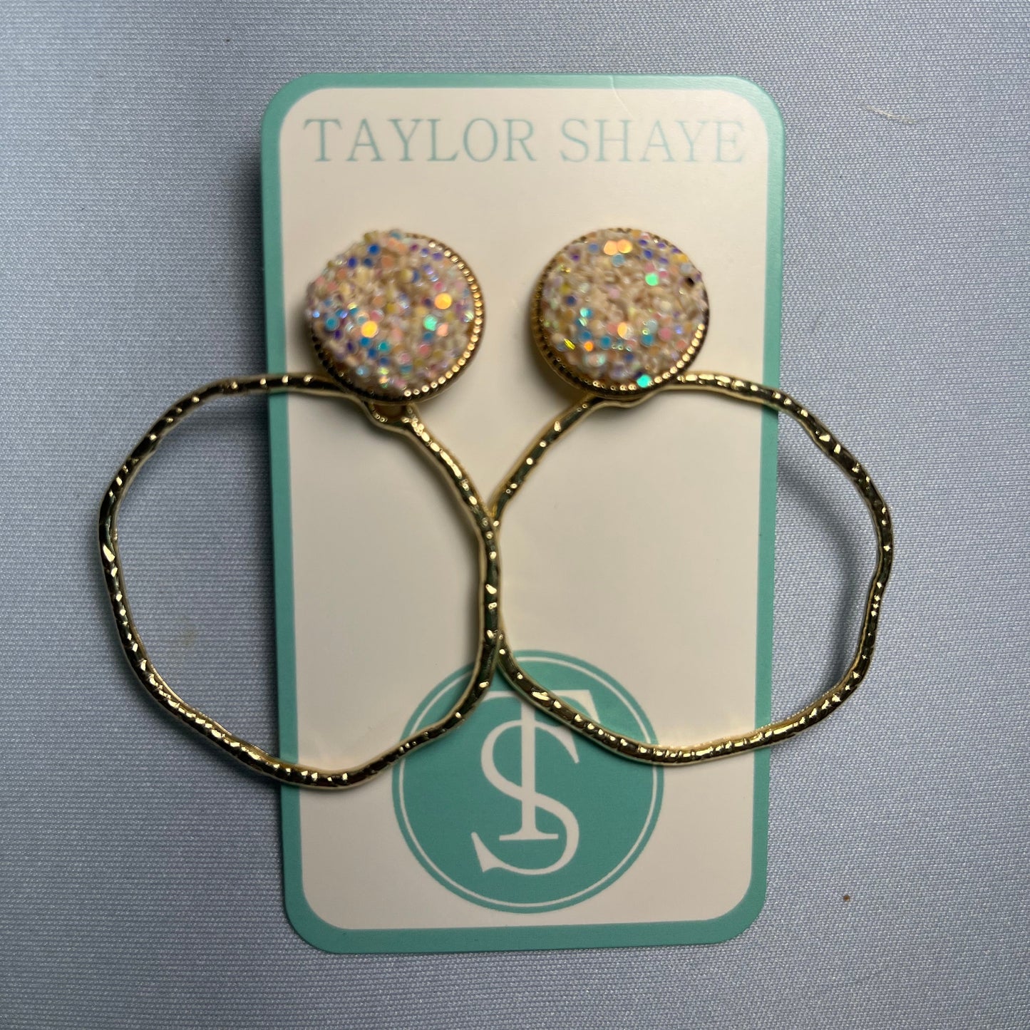 Round Off White Glitter Top Hoop Earrings