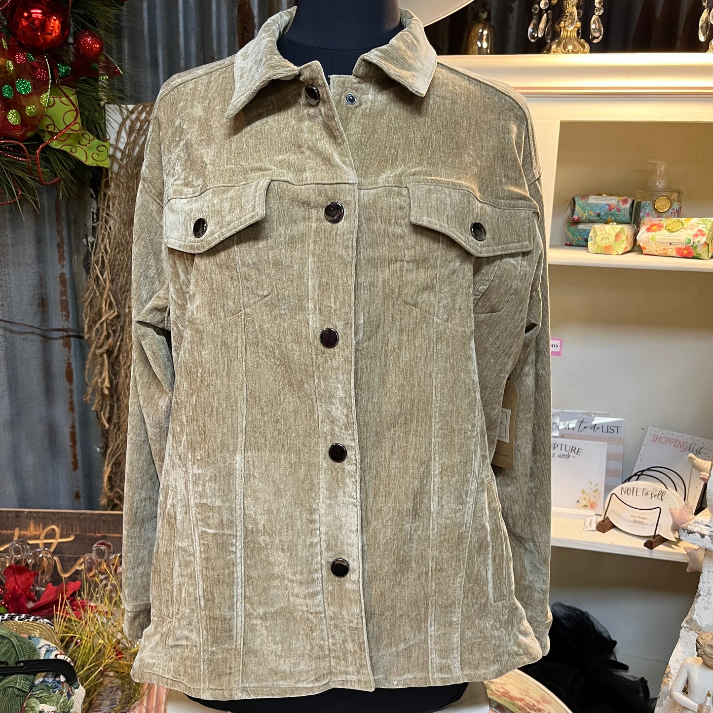 Stretch Velveteen Shirt Jacket