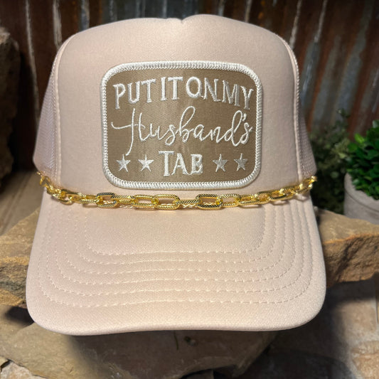 Put It On My Husband's Tab Embroidered Patch Trucker Cap