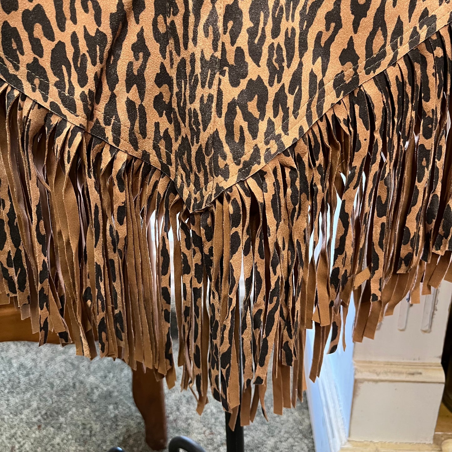 Leopard Print Poncho with Stud Embellishment and Fringe Trim
