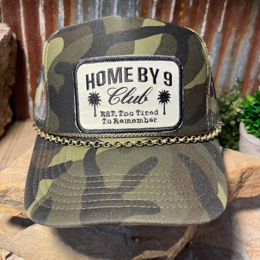 Camo Home By Nine Club Embroidered Patch Trucker Cap