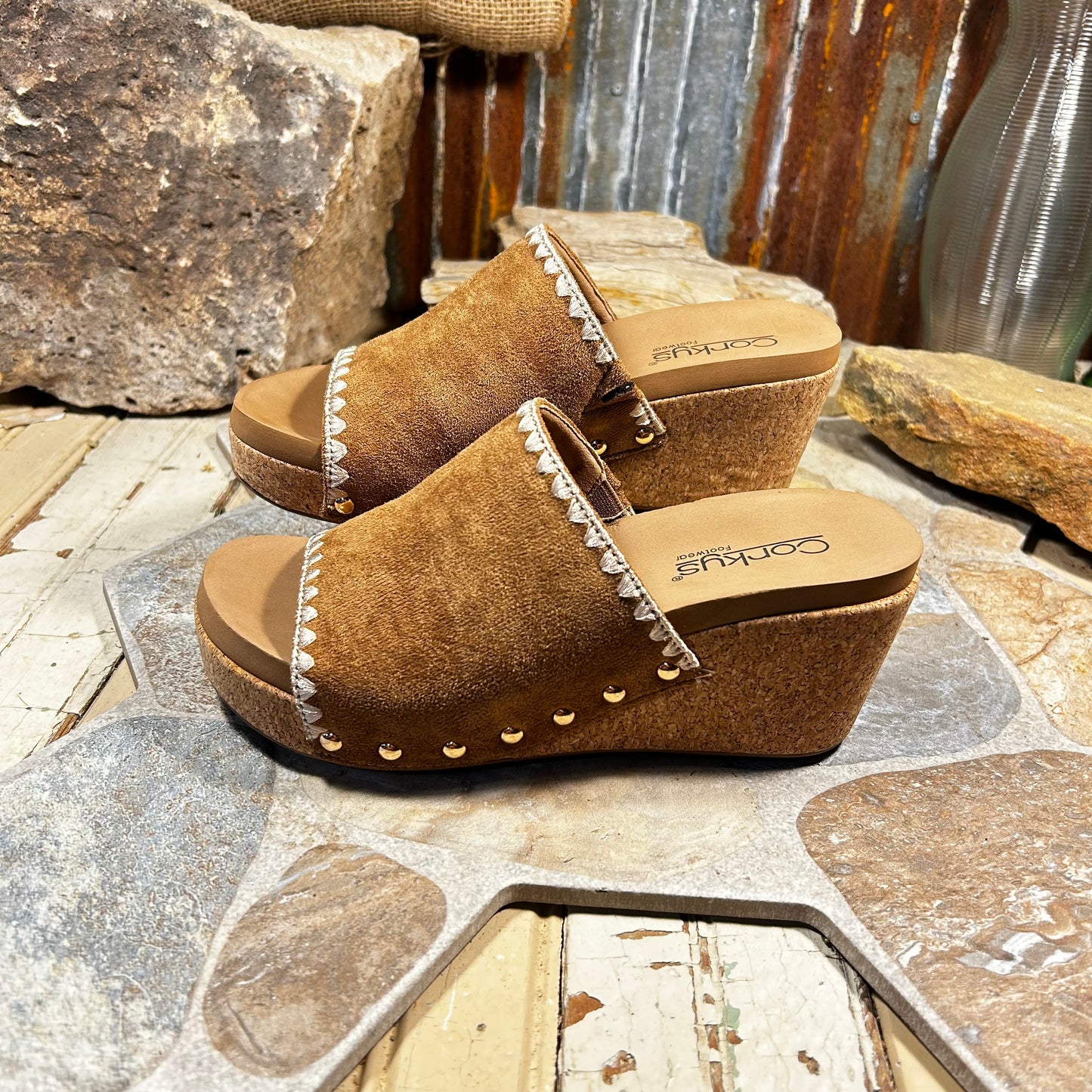 Stitch N Slide Tobacco Wedge/Sandal