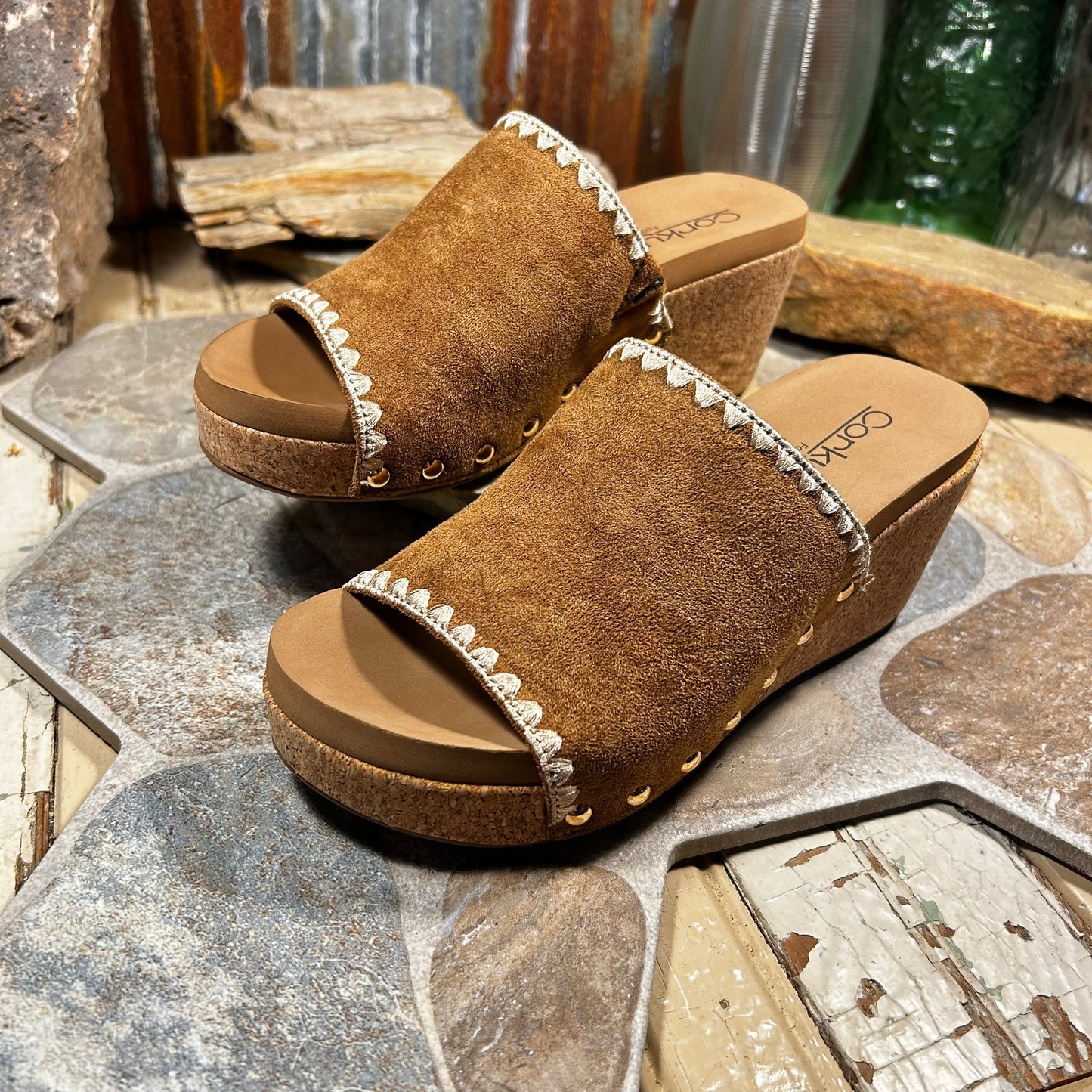 Stitch N Slide Tobacco Wedge/Sandal