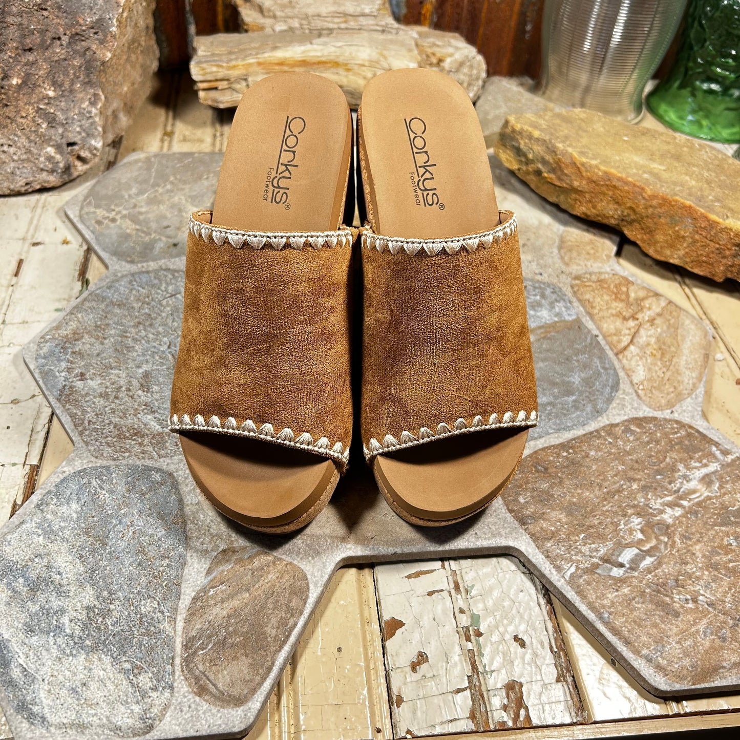 Stitch N Slide Tobacco Wedge/Sandal