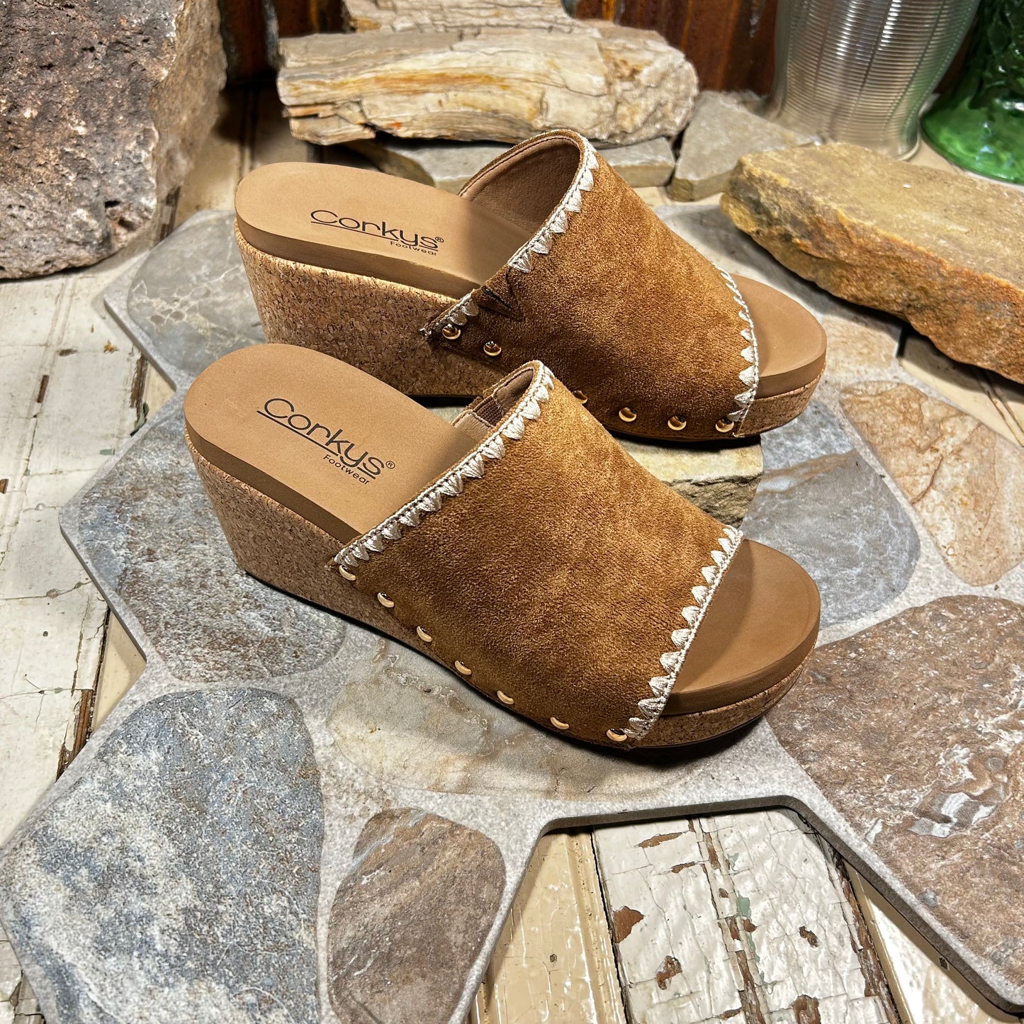 Stitch N Slide Tobacco Wedge/Sandal