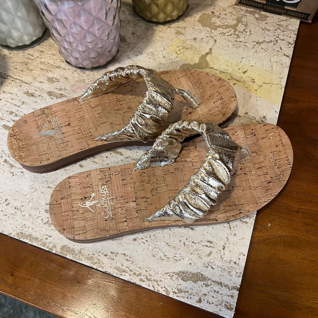 Gold Cool Off Slide Thong Sandal