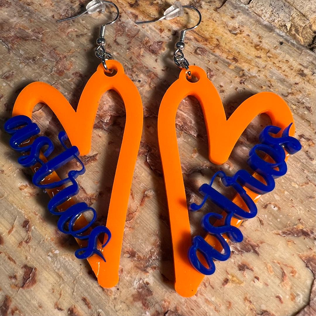 Love Our Astros Open Heart Acrylic Dangle Earrings