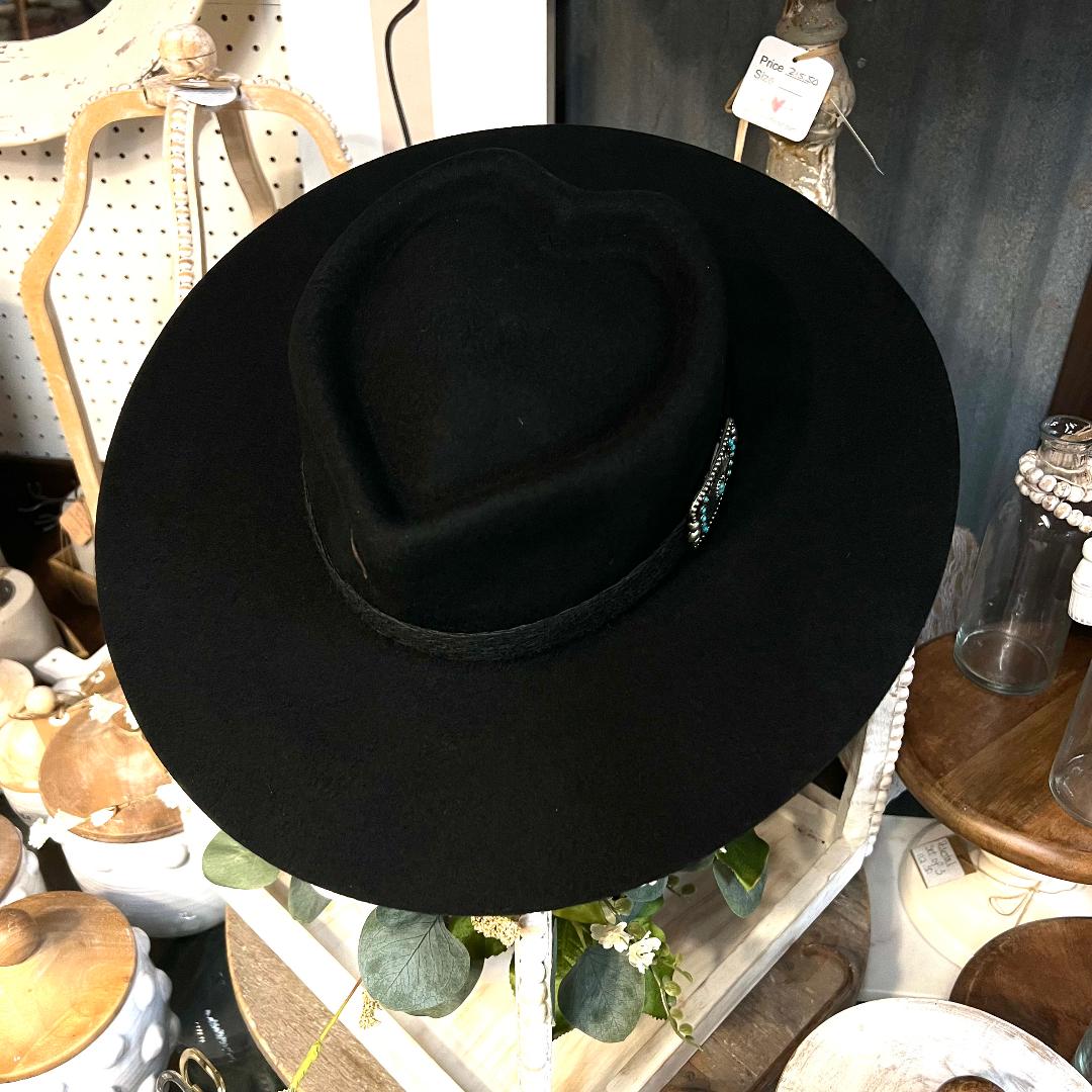 Fling Heart Crown Black Felt Hat