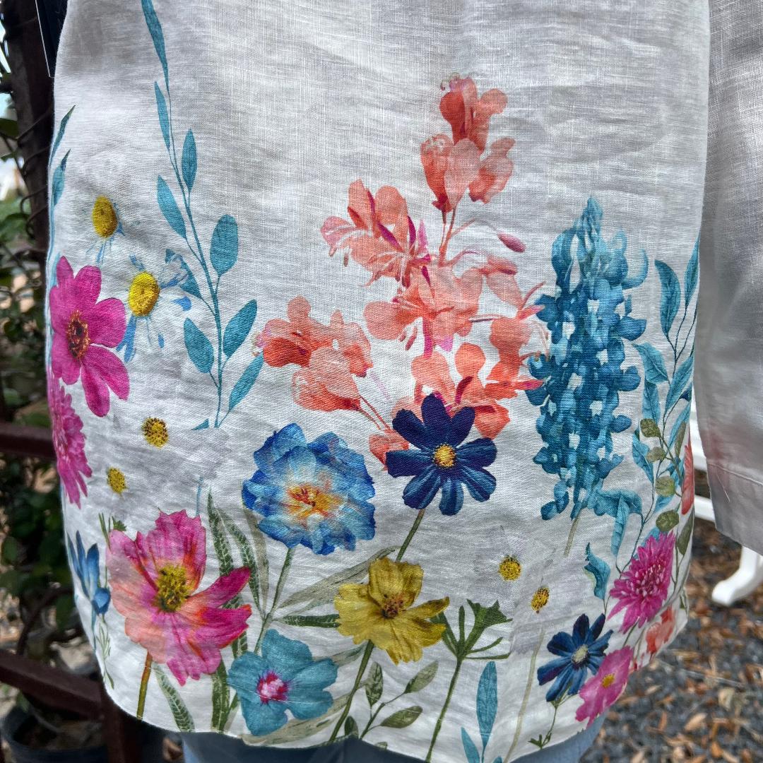 Floral Border Print with Wire Collar Button Up Front